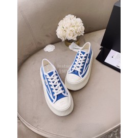 Chanel Casual Thick Soled Canvas Shoes For Women Blue