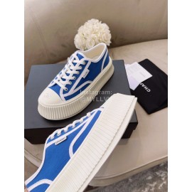 Chanel Casual Thick Soled Canvas Shoes For Women Blue