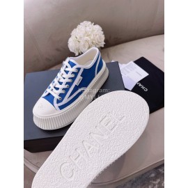 Chanel Casual Thick Soled Canvas Shoes For Women Blue