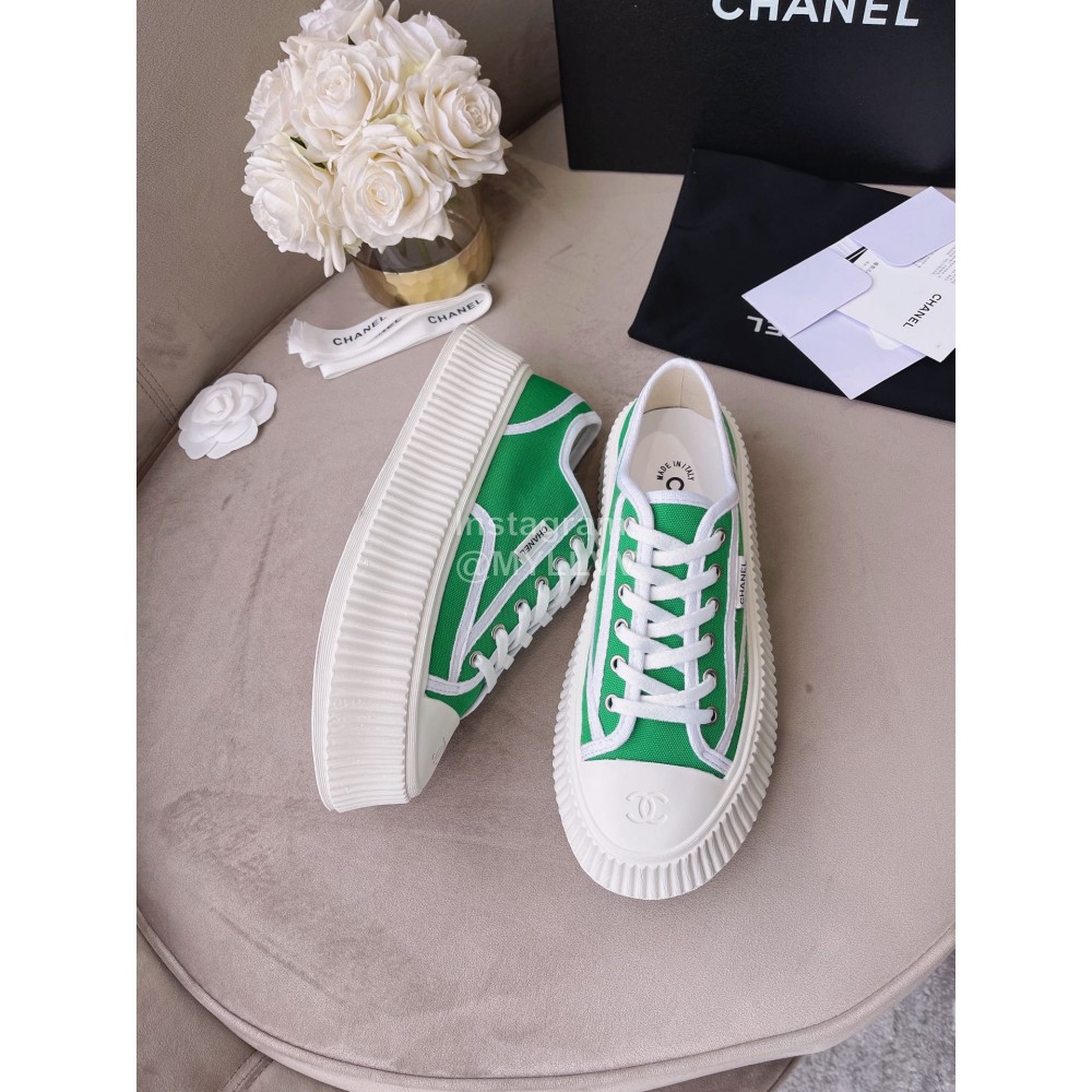 Chanel Casual Thick Soled Canvas Shoes For Women Green