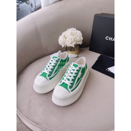 Chanel Casual Thick Soled Canvas Shoes For Women Green