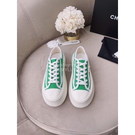 Chanel Casual Thick Soled Canvas Shoes For Women Green