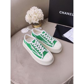 Chanel Casual Thick Soled Canvas Shoes For Women Green