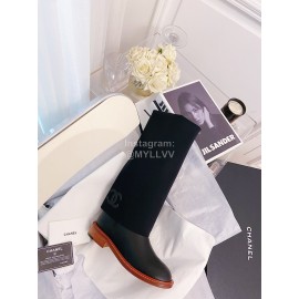 Chanel Winter Elastic Wool Fabric Boots For Women Black