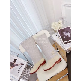 Chanel Winter Elastic Wool Fabric Boots For Women White