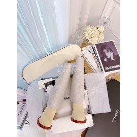 Chanel Winter Elastic Wool Fabric Boots For Women White