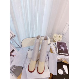 Chanel Winter Elastic Wool Fabric Boots For Women White