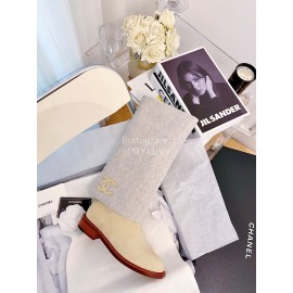Chanel Winter Elastic Wool Fabric Boots For Women White