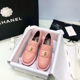 Chanel Autumn Winter New Sheepskin Thick Soled Loafers Pink