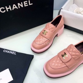 Chanel Autumn Winter New Sheepskin Thick Soled Loafers Pink