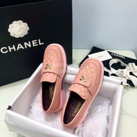 Chanel Autumn Winter New Sheepskin Thick Soled Loafers Pink