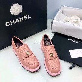 Chanel Autumn Winter New Sheepskin Thick Soled Loafers Pink