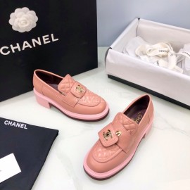 Chanel Autumn Winter New Sheepskin Thick Soled Loafers Pink