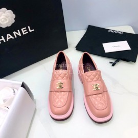 Chanel Autumn Winter New Sheepskin Thick Soled Loafers Pink