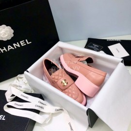 Chanel Autumn Winter New Sheepskin Thick Soled Loafers Pink