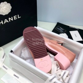 Chanel Autumn Winter New Sheepskin Thick Soled Loafers Pink