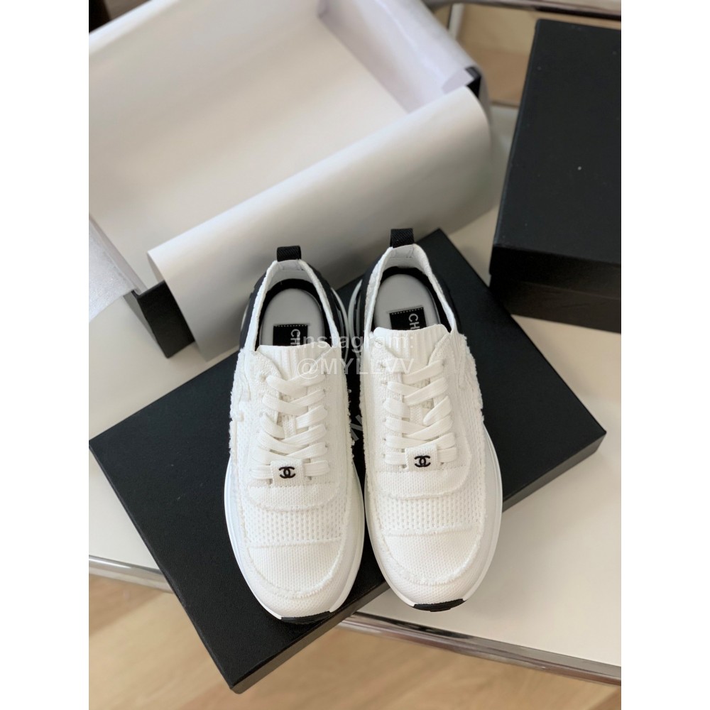 Chanel Autumn And Winter New Knitted Sneakers For Women White