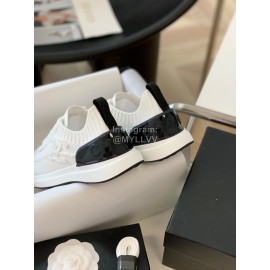 Chanel Autumn And Winter New Knitted Sneakers For Women White