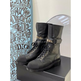 Chanel Autumn And Winter Leather Martin Boots For Women Black