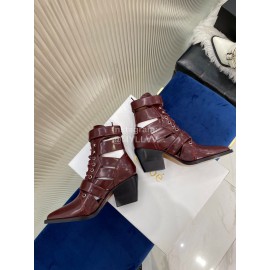 Chloe Fashion Calf High Heeled Boots For Women Wine Red