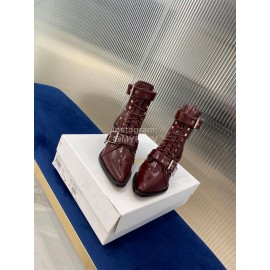 Chloe Fashion Calf High Heeled Boots For Women Wine Red