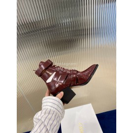 Chloe Fashion Calf High Heeled Boots For Women Wine Red