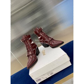 Chloe Fashion Calf High Heeled Boots For Women Wine Red