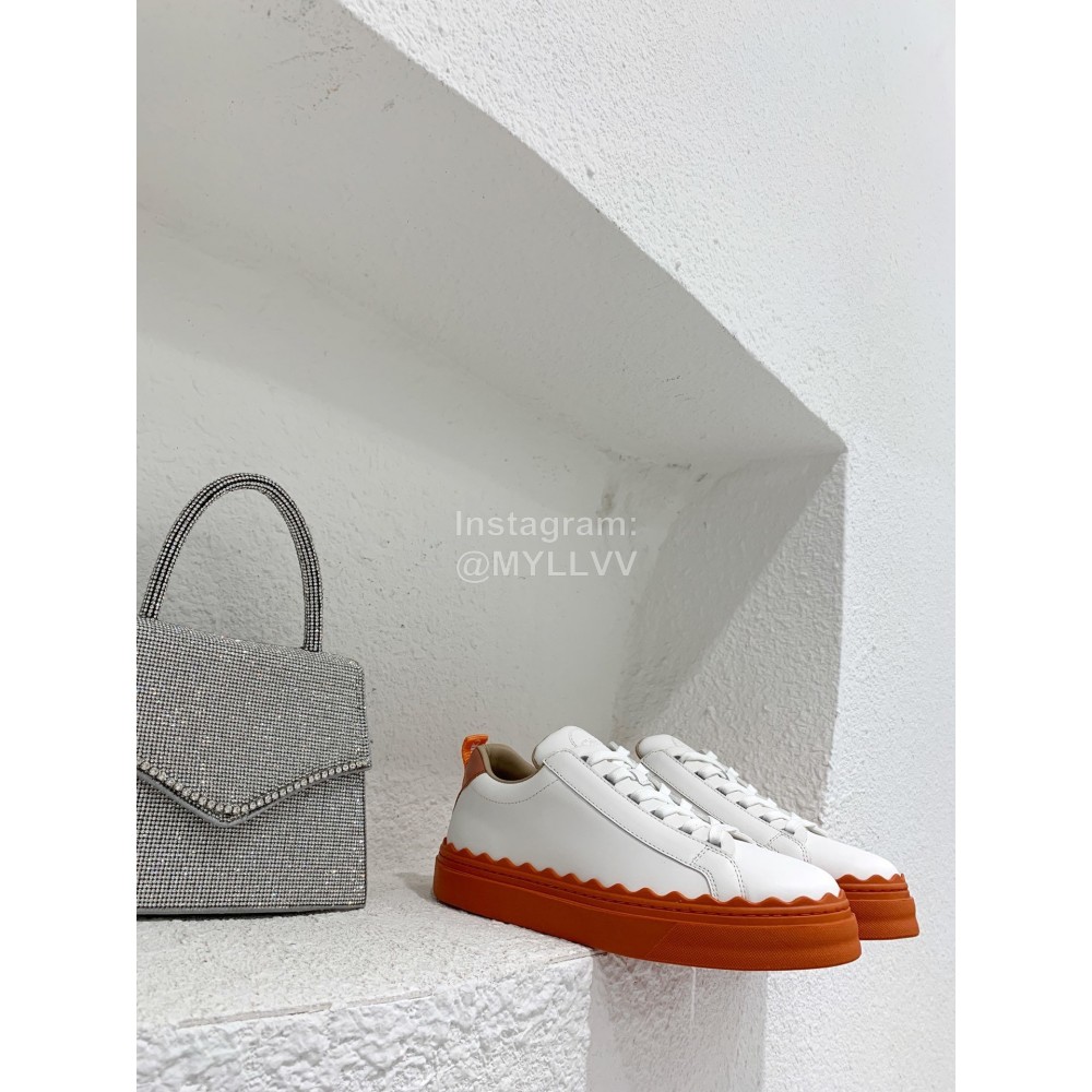 Chloe New Calf Leather Thick Sole Casual Shoes For Women Orange