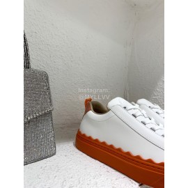 Chloe New Calf Leather Thick Sole Casual Shoes For Women Orange