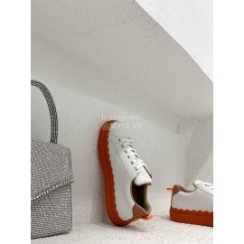 Chloe New Calf Leather Thick Sole Casual Shoes For Women Orange