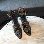 Chloe Embossed Cowhide Lace Up High Heeled Boots For Women 