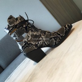 Chloe Embossed Cowhide Lace Up High Heeled Boots For Women 