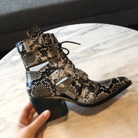 Chloe Embossed Cowhide Lace Up High Heeled Boots For Women 