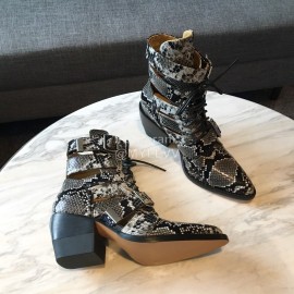 Chloe Embossed Cowhide Lace Up High Heeled Boots For Women 