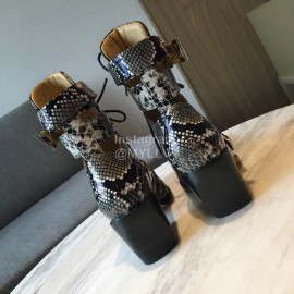 Chloe Embossed Cowhide Lace Up High Heeled Boots For Women 