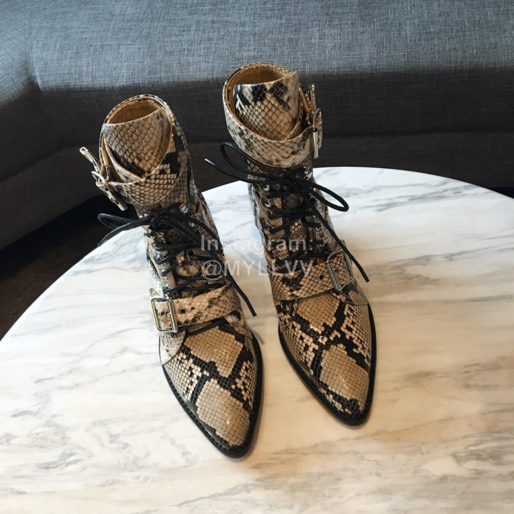 Chloe Embossed Cowhide Lace Up High Heeled Boots For Women Coffee