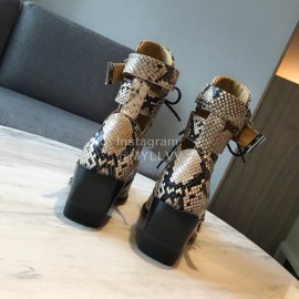 Chloe Embossed Cowhide Lace Up High Heeled Boots For Women Coffee