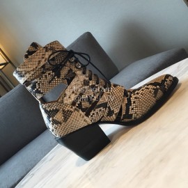 Chloe Embossed Cowhide Lace Up High Heeled Boots For Women Coffee