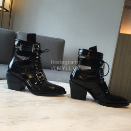 Chloe Embossed Cowhide Lace Up High Heeled Boots For Women Black