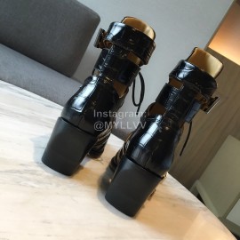 Chloe Embossed Cowhide Lace Up High Heeled Boots For Women Black