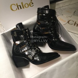 Chloe Embossed Cowhide Lace Up High Heeled Boots For Women Black