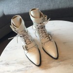 Chloe Embossed Cowhide Lace Up High Heeled Boots For Women White