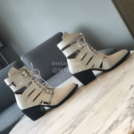 Chloe Embossed Cowhide Lace Up High Heeled Boots For Women White