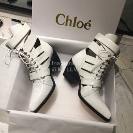 Chloe Embossed Cowhide Lace Up High Heeled Boots For Women White