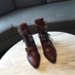 Chloe Embossed Cowhide Lace Up High Heeled Boots For Women Wine Red