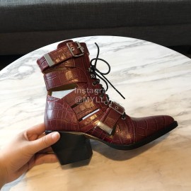 Chloe Embossed Cowhide Lace Up High Heeled Boots For Women Wine Red