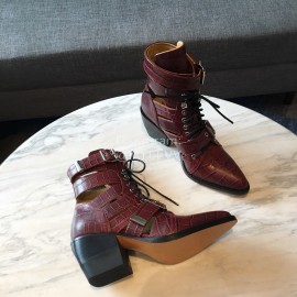 Chloe Embossed Cowhide Lace Up High Heeled Boots For Women Wine Red