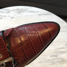 Chloe Embossed Cowhide Lace Up High Heeled Boots For Women Wine Red