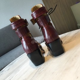 Chloe Embossed Cowhide Lace Up High Heeled Boots For Women Wine Red