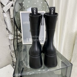 Chloe Betty Leather Thick High Heeled Boots For Women Black